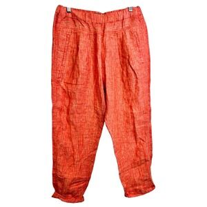 Anthropologie Coral Pink Striped 100% Linen Pull On Pants Small Oversized